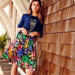 J. Crew Double Pleated Silk Midi skirt in Brushstroke